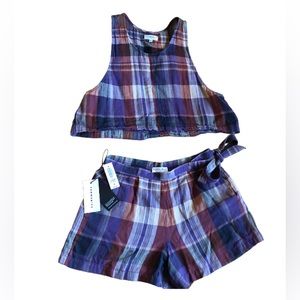 Aritzia Community Matching Plaid Tank & Shorts Set (Small/Medium)